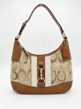 VINTAGE Y2K VIRAL Coach Hampton Signature Canvas Stripe Hobo Bag Cognac & Cream